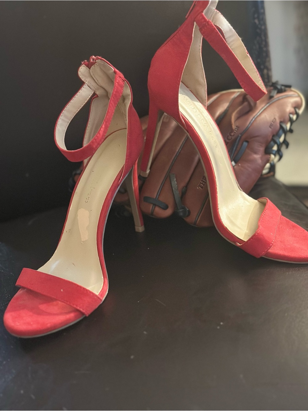 Wild Diva Red Suede Ankle-Strap Stiletto Heels